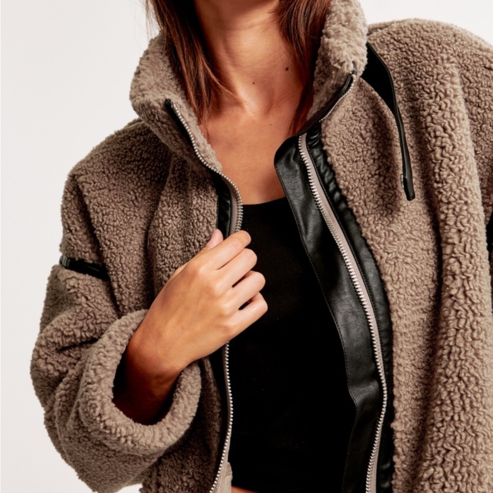 Abercrombie and Fitch Sherpa Aviator Jacket  Brown Size XL - Picture 6 of 6